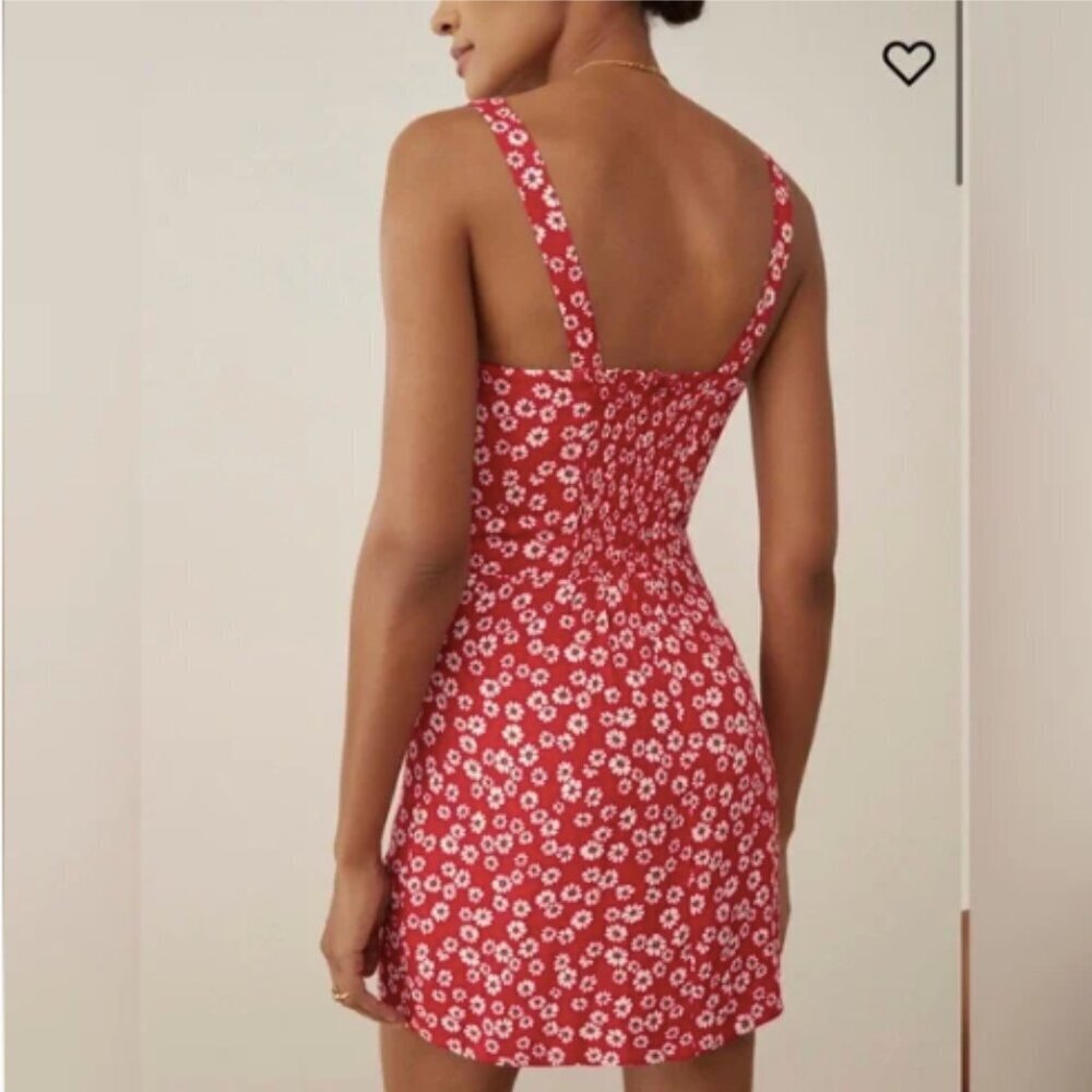 Reformation Baldwin Dress Red Daisy Print Mini Dress 4 - Picture 4 of 14